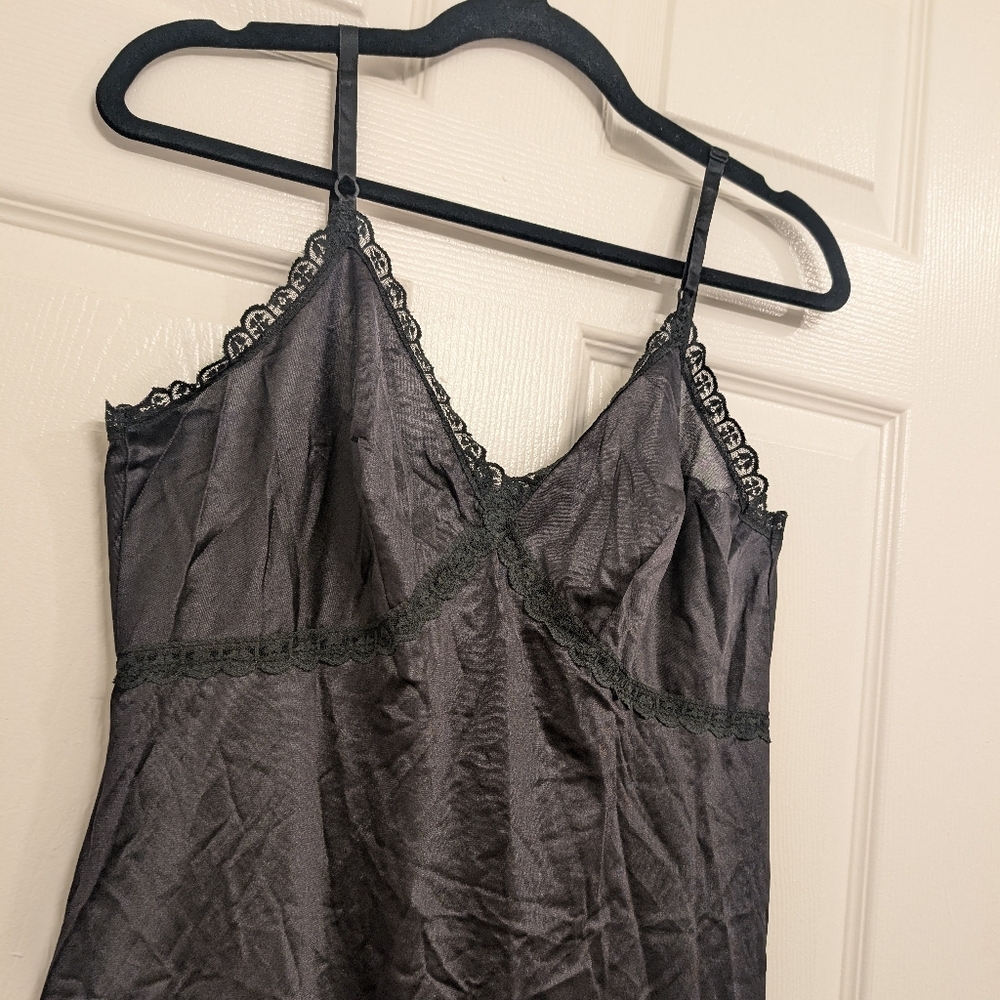 Vtg Sears The Doesnt Slip Dress Nightgown Women 40 Black Lace Sexy Fairy Flowy